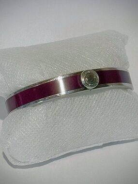 Coach Silver-Tone w/ Purple Enamel Band Bangle Bracelet - EUC